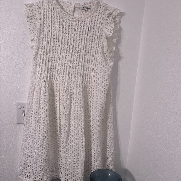 Madewell Eyelet Ruffle-Sleeve Pintuck Mini Dress Mini Lined NEW Size M - Picture 7 of 8